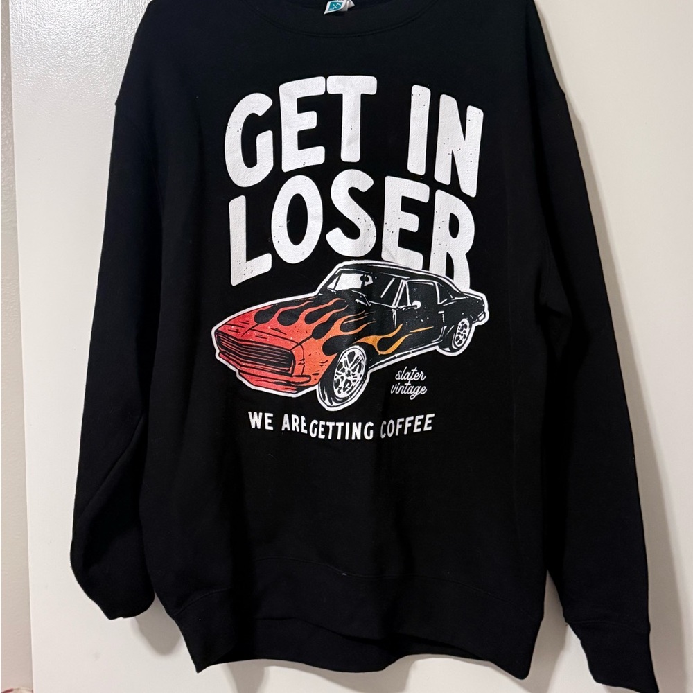 Black Crewneck Sweatshirt with Flame Car Graphic - Women